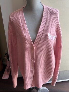 Pink Button-Up Knit Cardigan Sweater